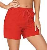 Tandisk Women's 5' Lightweight Jersey Cotton Yoga Pocketed Lounge Walking Shorts Pajama Activewear Beach Shorts Red XS