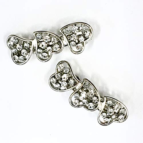 2 Pieces Set Three Heart Design Clear Rhinestone With Silver Color Metal Clips