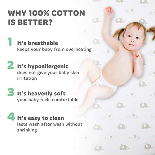 Cradle Sheets Fitted 18 X 36 – Fits Most Bedside Sleeper Bassinets Without Bunching Mattress Pad – Snuggly Soft Jersey Cotton – Grey, Mint, Chevron, Elephants – 2 Pack #TOP4