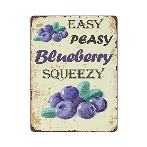 Hdadwy Plaque en métal Easy Peasy Blueberry Squeezy vintage Art Poster rétro Peinture sur fer Décoration murale Cadeau extérieur Café Bar Garage Ferme 40,6 x 30,5 cm Cover