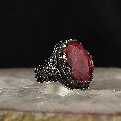 Ruby Stone Men Silver Ring, 925 Sterling Silver Ruby Gemstone Ring, Handmade Turkish Silver Ring With Natural Ruby Stone, Gift For Him #TOP1