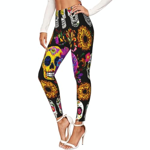Leggings de calavera rosa sin transparencias mallas elásticas de cintura alta