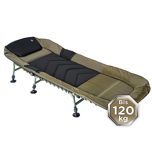 Q-Tac Lettino da pesca a 6 gambe di alta qualità, per professionisti, da campeggio, da campo, colore: verde/nero