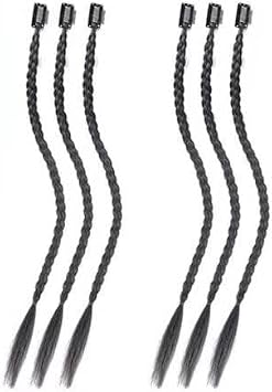 6Pcs Braid Hair Extensions Baby Braids Front Side Bang Curtain Straight Ponytail Clip in Hair Extensions for Women Girls Kids Daily Use (Brown Black)