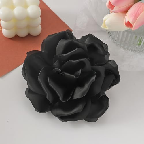 Image of Large Fabric Rose Flower Brooch Lapel Pins for Women Bride 7.5in Big Satin Camellia Flower Brooches Pin Dress Suit Ceremony Accessories Wedding Prom Jewelry Gifts