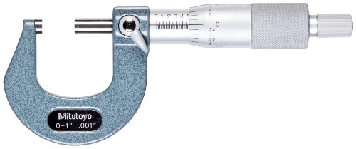 Mitutoyo 103-259 Outside Micrometer, Baked-enamel Finish, Ratchet Stop, 0-1