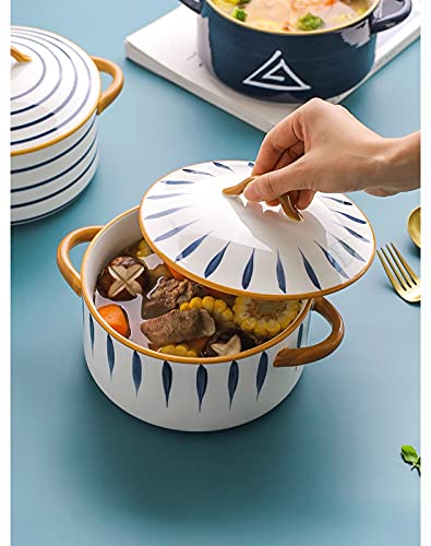 Bol à soupe de nouilles en céramique avec couvercle et double oreille style 3 - 4