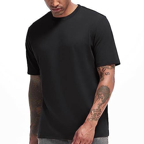VEIISAR Men's Heavy Weight Crew Neck T-Shirt Mens Premium Cotton Tee - Pre Shrunk S-3XL