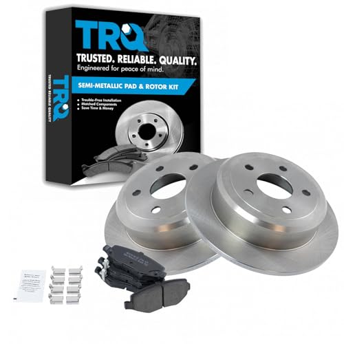 Image of TRQ Rear Brake Pad and Rotor Set Semi Metallic Solid Rotors | For 2007-2017 Jeep Wrangler 2018 Wrangler JK