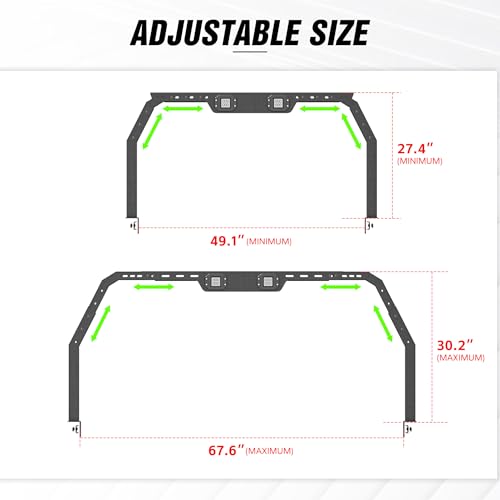 Image of YZONA Adjustable 27-30 inch High Truck Ladder Bed Racks Compatible with Tacoma /Tundra /Ram 1500 / Silverado & Sierra 1500 / F150 /Gladiator JT /Titan /Frontier /Colorado /Canyon /Ranger with 2 LED Lights