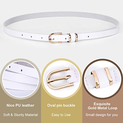 JASGOOD 5 Pack Women Skinny Faux Leather Leopard Jeans Belt Ladies Slim Waist Belt for Dress with Gold Buckle3