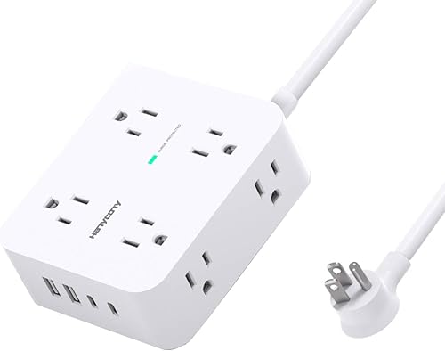 HANYCONY - Tiras de alimentación con protección contra sobretensiones, 8 tomas amplias con 4 puertos USB (2 USB C), tira extensora de salida de 3