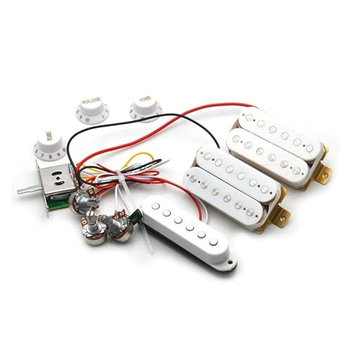 エレキギターのピックアップパーツ エレキギターピックアップ配線ハーネス配線済み 5 ウェイスイッチ 2T1V ピックアップ ST エレキギター用ブラックホワイト(HSH,2)