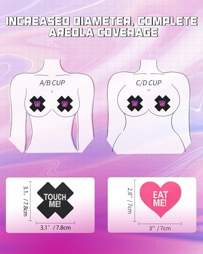Image of CICKEE Pasties Sexy Nipple Covers 9 Pack Fun Pasty Pack for Rave Party Goth Lingerie Heart X Breast Petals with Words