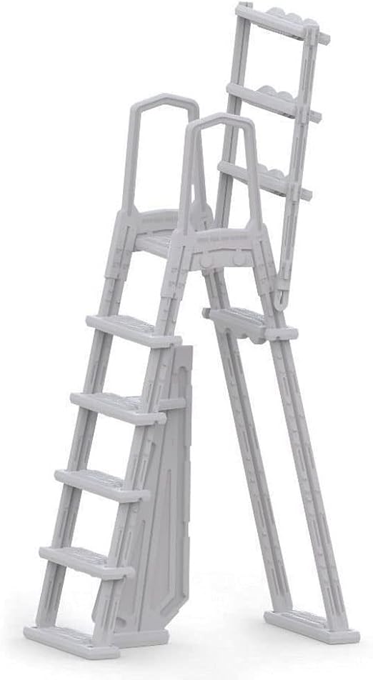HYDROTOOLS By SWIMLINE 87975 Premium A-Frame Ladder Entry Exit System With Handrails For Above Ground Pools | 48 To 54 Inch Height | With Flip Up Ladder, Slide Lock Safety Barrier & XL Non Slip Treads