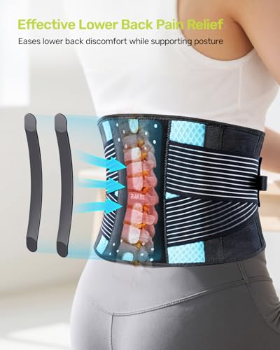 Image of Rakiie Slim Back Brace for Lower Back Pain Relief, Lightweight & Breathable Back Support Brace for Men Women, Ergonomic Light Lumbar Support for Everyday Wear, Sky Blue M | Breathable Lightweight Design, Ergonomic Support, Relieves Lower Back Pain, Everyday Wear, Fits Men /Women, Blue, M