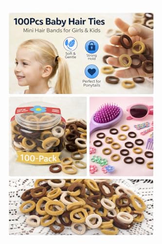 Image of Frescorr (200 pcs) Baby Hair Ties | Soft No-Damage Premium Elastic Mini Rubber Bands for girls | Strong Stretch Ponytail Holders | Daily Use Hair Accessories | (100 Brown &100 Black)