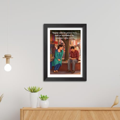 Image of TenorArts 12th Fail Quotes Poster Bollywood Movie Vector Art Vector Art Posters Photo Framed Painting With Black Wooden Textures (12inches x 9inches)