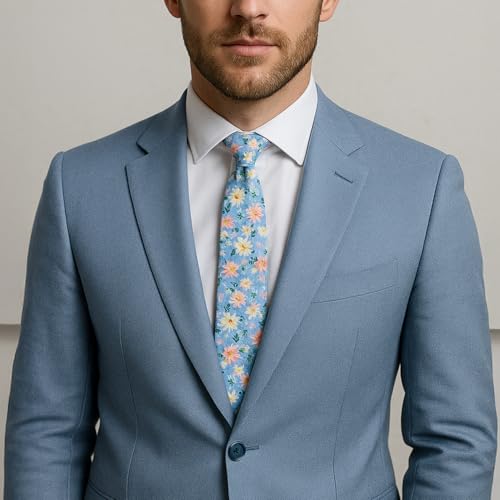 Image of Parquet Mens Floral Tie | Cotton Printed Skinny Necktie for Wedding | Spring & Summer