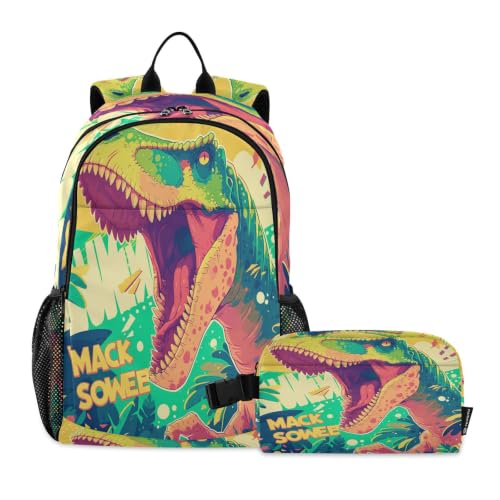 Sac à dos étudiant vert dinosaure avec sac à lunch pour enfants