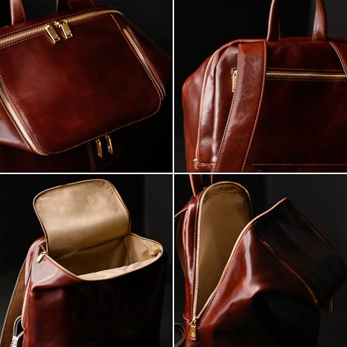 Image of Time Resistance Leather Backpack - Unisex Business Rucksack Laptop Bag for Bag and Women (Brown)