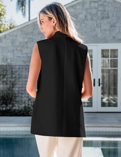 luvamia Long Vest for Women 2025 Summer Business Casual Sleeveless Open Front Blazers Suit Vests Top Pockets Work Office3