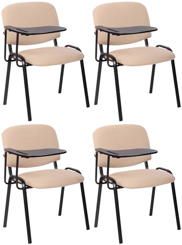 CLP Lot de 4 Chaises Visiteur Ken Tissu et Tablette Rabattable I Chaise Salle de Conférence Dossier et Assise Rembourrés, Couleur:crème