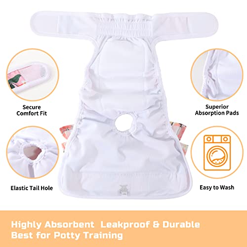Image of Reusable Dog Diapers Female 3 Pack Washable Premium Highly Absorbent Doggie Diapers, Flexible Puppy Diapers, Durable Leak-Proof Fruit Dog Diapers for Period Heat Incontinence Puppy Training, XS