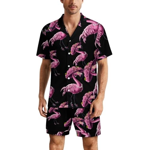 Beautiful Flamigos Lady Mens Pajamas Set Short Sleeve Sleepwear Summer Pjs Sets 2 Piece Loungewear Nightwear