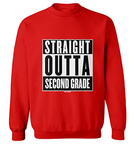 Haase Unlimited Straight Outta Second Grade - Elementary Youth Fleece Crewneck Sweater (Red, Small)