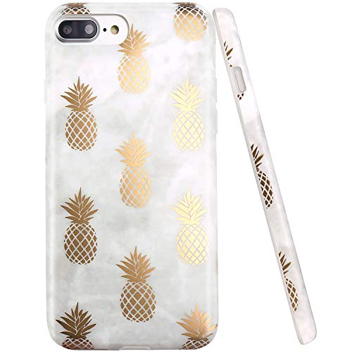 iPhone 7 Plus Case, iPhone 8 Plus Case, JAHOLAN Shiny Gold Pineapple Gray Marble Design Clear Bumper TPU Soft Rubber Silicone Cover Phone Case for Apple iPhone 7 Plus/iPhone 8 Plus