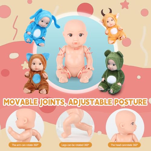 Fiotha Mini Babypuppe, 6 Stück Mini Reborn Puppen, New Born Baby Puppe, Minis Baby Puppen, Babypuppe, Minis Puppen mit Kleidung, MiniBaby Puppe, Geschenk für Mädchen, Jungen – Bild 5