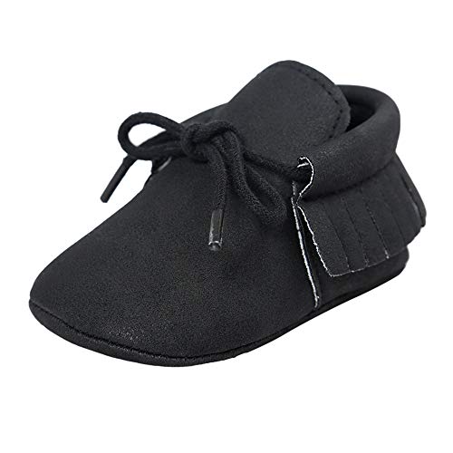 Antheron Infant Moccasins - Unisex Baby Boys Girls Soft Sole Tassels Toddler First Walker Shoes (L: 5.12 inch(12-18 Months), Z - Lace Up Black)