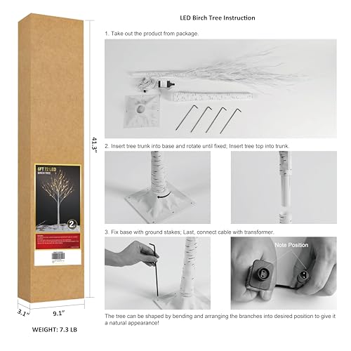 Image of LIGHTSHARE 6 Feet 72L LED Birch Tree Lights, Pack of 2, Warm White, for Holiday Party and Christmas Decoration, Indoor and Outdoor Use
