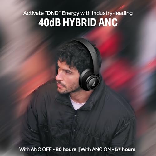 Image of boAt (2026 Launch) Rockerz Plus 450 ANC w / 40dB Hybrid ANC, Spatial Audio, 80H Battery, ENx Tech, (~40ms)BEAST Mode, Voice Assistant, ASAP Charge, BTv6.0, Wireless Headphones with Mic (Black Sabre)
