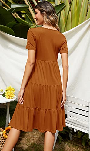 Berydress Womens Dresses Casual Summer Boho Dress Short Sleeve V-Neck Loose Fit Tiered Babydoll Midi Dress (M, 6175-Caramel) #TOP1