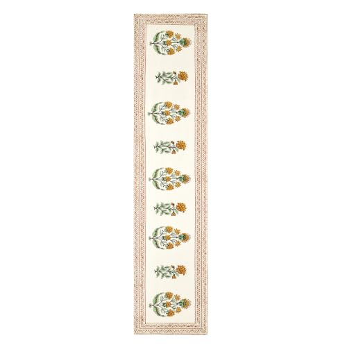 Image of BLOCKS OF INDIA Hand Block Printed Cotton Table Runner, Mat and Napkin Set for Center /Dining Table