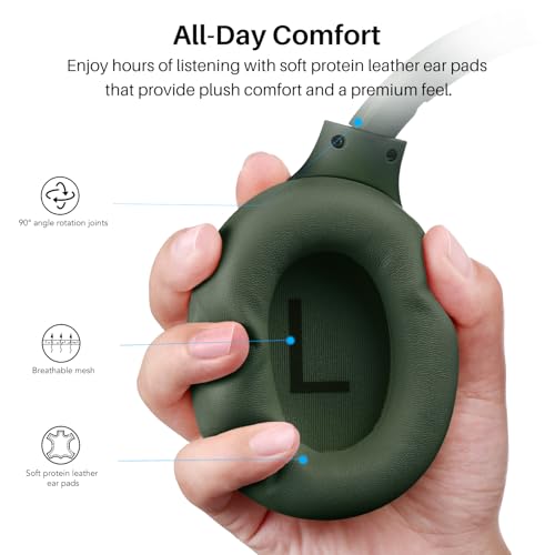 Image of TOZO HT3 Hybrid Noise Cancelling Headphones, 90H Battery Life Wireless Over Ear Bluetooth 6.0 Foldable Headset, AI Voice Assistant with 5 Mics, Connect 2 Devices & Hi-Res Sound, 32 Audio EQ, with Case