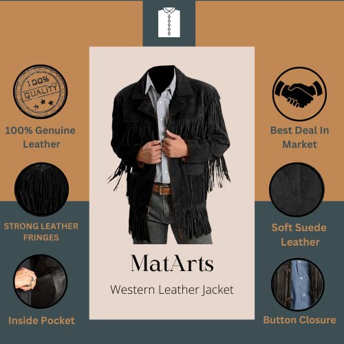 Suede Leather Jacket for Men's Western Cowboy Native American Black Fringe Beaded Coat Outerwear3