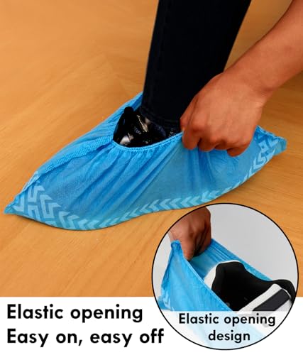 Image of Disposable Shoe Covers 100 Pack (50 Pairs) | Non-Slip, Durable Non-Woven Fabric Boot Covers for Indoors, X-Large Recyclable Shoe Protectors, Stretchable Fits Up to Size 13 US Men & Work Boots