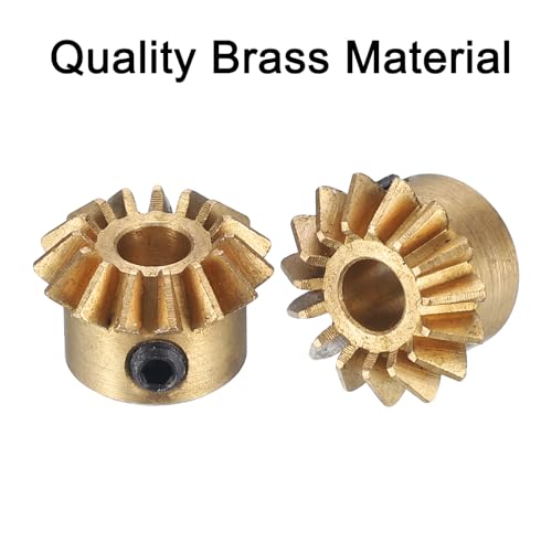 Image of uxcell 2pcs Bevel Gear 0.8 Module 1:1 Reduction Rate 15T 4mm Hole Dia Bevel Pinion Gear Brass, 45 Degree Steering Gear for Hardware Mechanical Rotation, Yellow