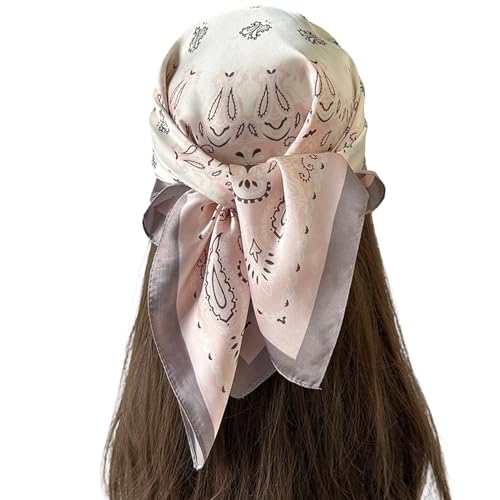 Pañuelo para la cabeza | Cuadrado de satén de seda | Bufanda para la cabeza para mujer, accesorios para el cabello para mamá, niñas, , al aire libre, playa, piscina, viajes, rosa, Refer to