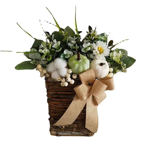 Autumn Flower Hanging Artificial Wreath Rattan Basket Decor Flowe...