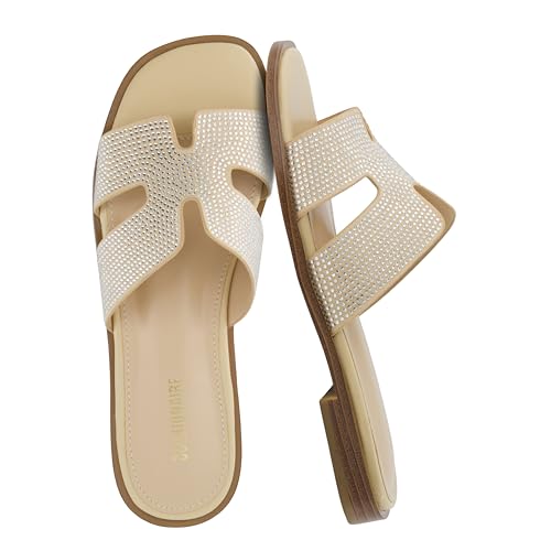 Image of CUSHIONAIRE Voyage Cutout Strap Slides for Women, Slip On Summer Flats, Trendy Footwear, Memory Foam Vegan Leather Comfortable Vacation Style Sandals