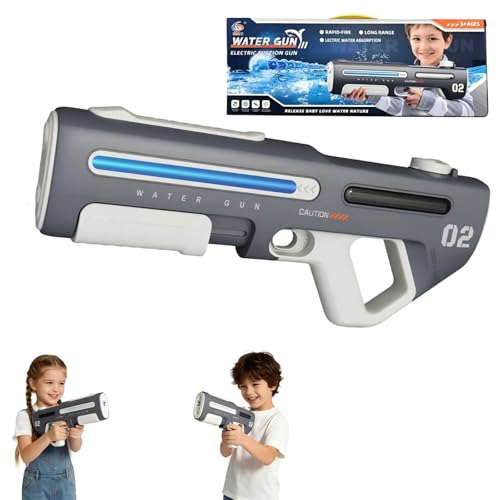 SINZONeu® Pistola de Agua Eléctrica para Niños y Adultos, Pistola de Agua Automática con Pantalla LED y Luz RGB, 2-en-1 Eléctrica/Manual, Alcance de 8-10m, Batería Recargable para Juegos al Aire Libre