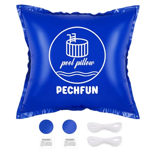 Pechfun Coussin Piscine Hivernage, 120×120cm Coussin Hivernage Piscine Hors Sol, avec Valve de Sécurité et Double Couture, Kit de réparation Inclus, Carré