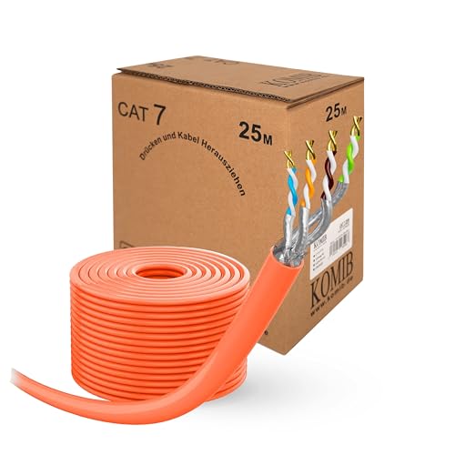 KOMIB CAT 7 Netzwerkkabel LAN Kabel Verlegekabel Ethernet Installationskabel 10 Gbit/s AWG23 S/FTP - - reines Kupfer LSZH (Halogenfrei) Datenkabel Simplex - Orange (25 m)