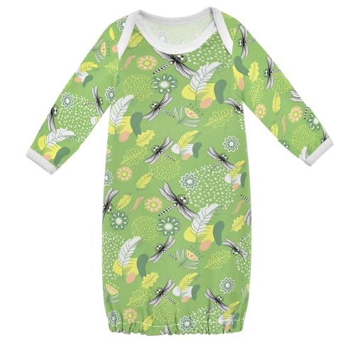 WIFIU Floral Cute Dragonfly Baby Girls Boys Sleeper Gown Cotton Nightgown Long Sleeve, Baby Nightdress Sleeping Clothes for Newborn 0-3 Months Multicolor