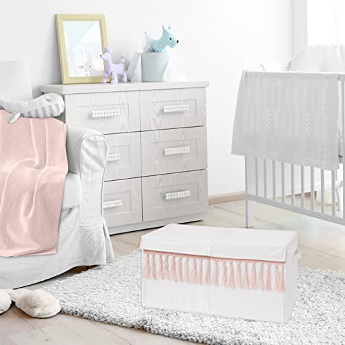 Sweet Jojo Designs Boho Bohemian Girl Small Fabric Toy Bin Storage Box Chest For Baby Nursery Kids Room - Blush Pink White Farmhouse Shabby Chic Designer Modern Minimalist Tassel Fringe Macrame Cotton #TOP1