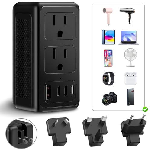 Image of Upgraded 2000W 220V to 110V Voltage Converter US to Europe, Power Converter European Travel Converter for Hair Dryer, Power Converter Adapter Combo with 1 USB A 3 Type C for 160 Countries (3C1U)